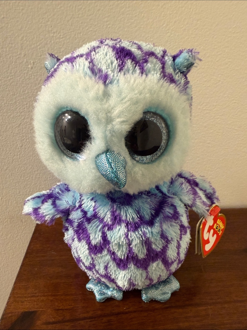 Ty Beanie Boo Oscar Owl 2015 Purple 6" Plush Doll Blue Sparkle Eyes